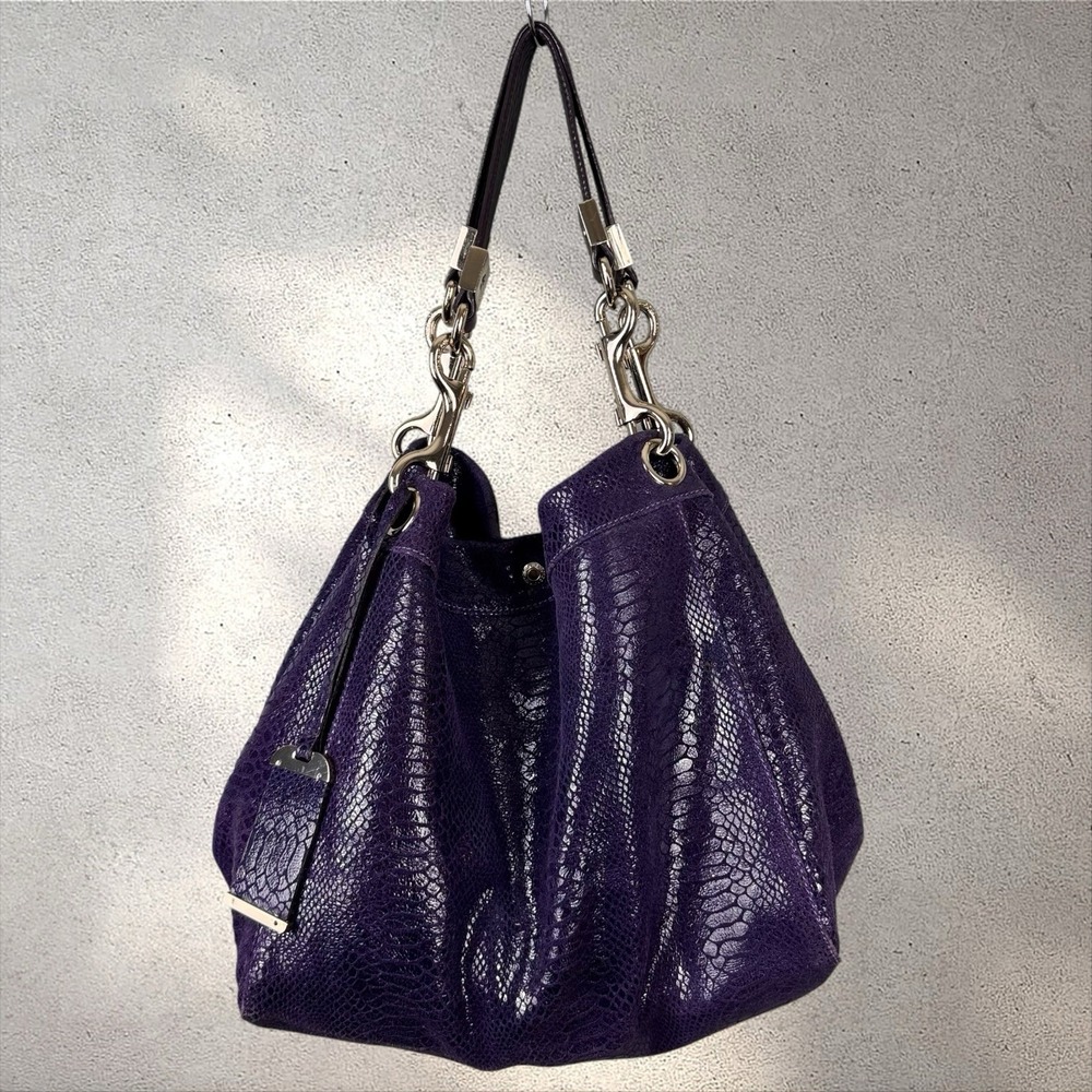 Jimmy Choo Lohla Jayne Python Hobo Bag Purse Tote Purple Leather